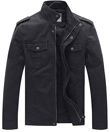 WenVen Homme Veste Coupe-Vent en Coton Veste Saharienne Veste d'Extérieur Manteau Casual Veste Militaire Classique Blouson Randonnée Automne Gris Foncé L