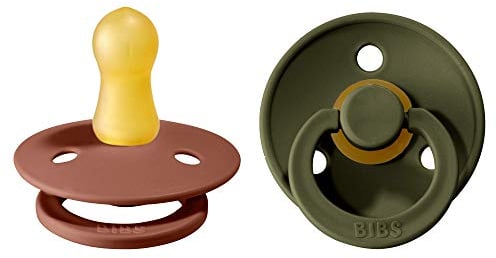 BIBS Colour Schnuller 2er-Pack, BPA-frei, Kirschform Nippel. Naturkautschuk/Latex, Hergestellt in Dänemark. Größe 1 | 0+ Monate | 2-Pack, Woodchuck/Hunter Green