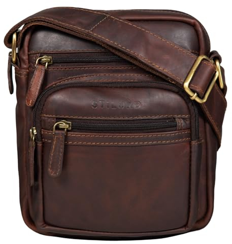 STILORD 'Fabian' Umhängetasche Leder Klein 9,7 Zoll Tablettasche für Herren Damen Leder Vintage Schultertasche DIN A5 Crossbody Bag Echtleder, Farbe:cognac - dunkelbraun