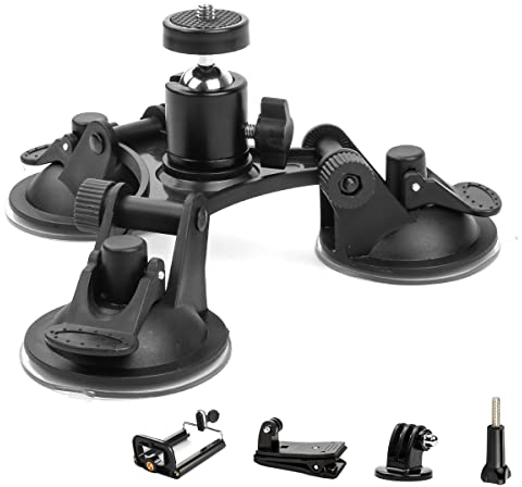 Geila Saugnapfhalterung für Kamera, Dreifach-Saugnapf-Halterung mit 1/4-Zoll-Gewinde, 360 Grad