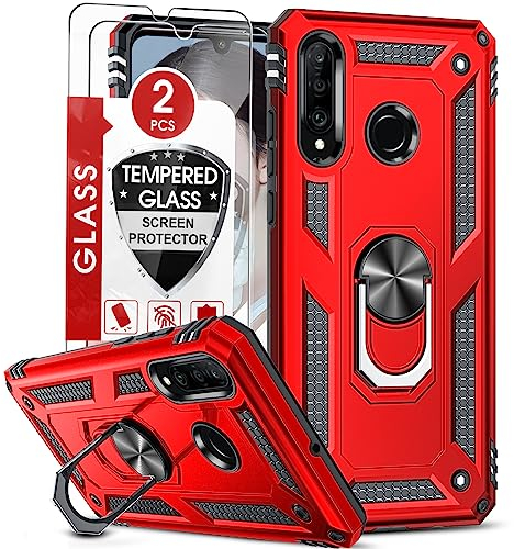 LeYi Schutzhülle für Huawei P30 Lite/P30 Lite XL New Edition mit 2 Hartglas, Ring, militärische Halterung, doppelte Verstärkung, Stoßschutz, TPU, Silikon, stoßfest, Rüstung Schutzhülle Huawei P30