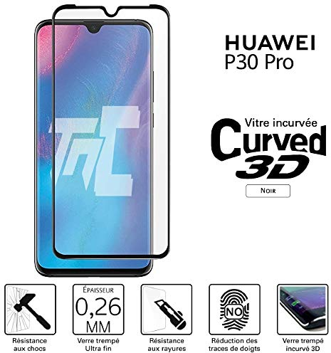 TM-Concept® Verre trempé incurvé 3D - Huawei P30 Pro - Noir - Protection intégrale