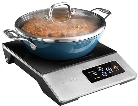 ChangBERT 1800W Commercial Grade Induction Cooktop, NSF Certified Portable Large 8” Heating Coil, 12 Heat Resistant Cooking Surface 18/10 Stainless Steel Power Pro Chef Professional Burner Hot Plate