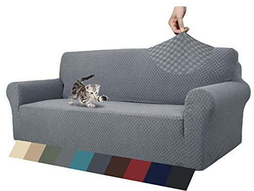 ZNSAYOTX 1 Stück Jacquard Couchbezüge für 3 Kissen Couch Wohnzimmer Hoch Stretch Sofabezug Haustiere Hundefreundlich Anti Rutsch Verdickte Schonbezüge Möbelschutz (Sofa, Hellgrau)