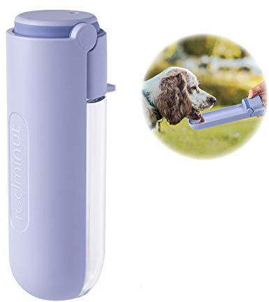 REDMINUT Dog Water Bottle,Portable Dog Water Bottles for Walking and Hiking,Foldable Travelling Pet Water Bottle for Dogs,Leak Proof,Rotatable Trough,Lightweight,Food Grade Material,14 Oz (Purple)