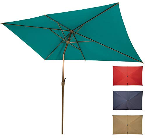 Ogrmar Parasol Rectangulaire de 2 x 3 m avec Manivelle et Bouton Poussoir Inclinable, Parasol Toile Imperméable pour Terrasse, Cour, Piscine, Pelouse (Turquoise)