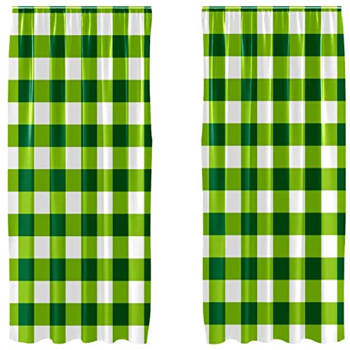 2 Flächenvorhang-Set, leichte dekorative Paneele 2er Set und Stangentasche, 139,7 x 213,4 cm, dunkelgrün hellgrün kariert