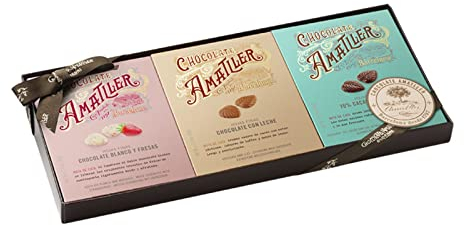 Chocolates Amatller Estuche Regalo 3 Únicos - Caja de Bombones Hojas Finas Surtidos 180gr - Regalo Original