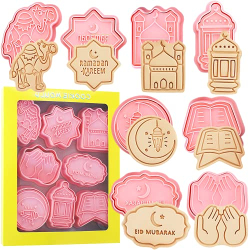 Crethink Lot de 6 Emporte-pièces 3D Pour Biscuits de l'Aïd Mubarak - Motif Eid Mubarak-Emporte-Pièces en Plastique.