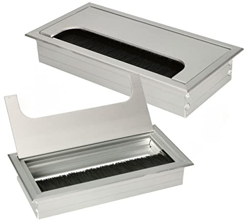 KOTARBAU® 2er Set Aluminium Kabeldurchführung 160x80 mm für Möbel Silber Kabeldose Kabeldurchlass Eckig Eloxiert