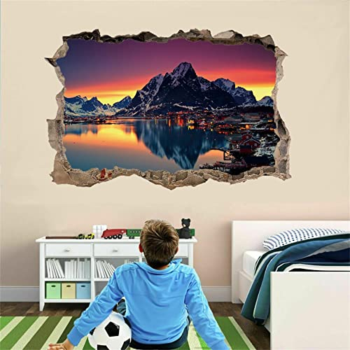 Berge Wandsticker 3D Durchbruch Landschaft Wandtattoo kinderzimmer Deko Wand Aufkleber Selbstklebend Wanddurchbruch Wandsticker Wandbild für Junge Mädchen Teenager Zimmer Wohnzimmer Schlafzimmer