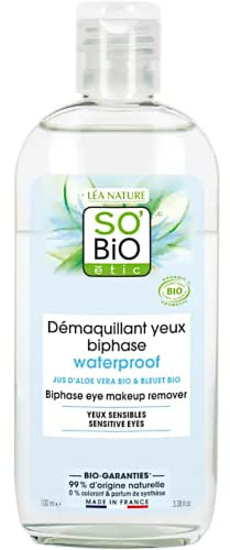 So'Bio Étic Augen-Make-up-Entferner, 2 Phasen, wasserfest, Bio-Aloe Vera-Saft, empfindliche Augen, 100 ml