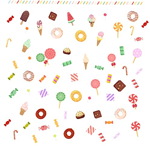 SUPERDANT 3D Candy Dessert Wandtattoo Bunte Lollipop Donut Vinyl Wandaufkleber Abnehmbare Wandkunst Aufkleber Für Schlafzimmer Kinderzimmer Dessert Shop Dekoration 260x1160mm