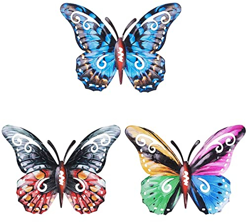FIBOUND Große Metall Schmetterling Garten Dekorationen Deko Schmetterling Aus Metall Gartendeko Schmetterling - 3pcs Wanddeko Aussen Metall Wanddeko Schmetterling,zum Aufhängen von Gartenzäunen