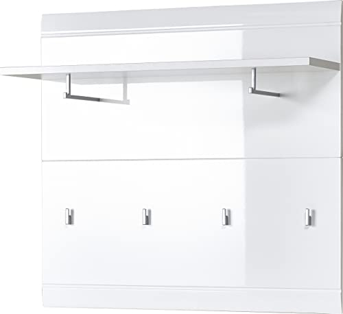 möbelando Garderobenpaneel 402 aus MDF foliert | Kanten tiefgezogen | Hochglanz in Weiss. Abmessungen (BxHxT) 96x90x30 cm