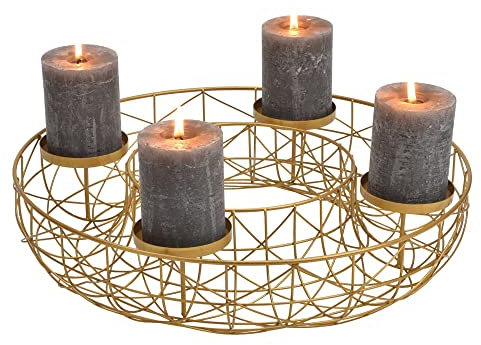 matches21 Adventskranz für 4 Stumpenkerzen Weihnachtskranz mit Korb Advent Weihnachten Gold Metall 1 STK Ø 40x8 cm