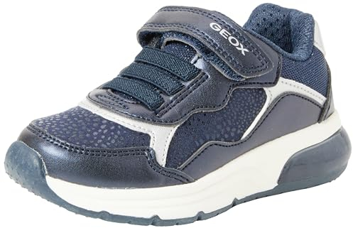 Geox J SPACECLUB Girl Sneaker, Navy/Silver, 38 EU