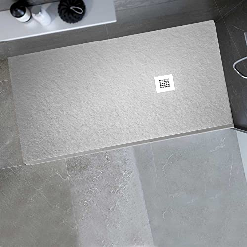 Gresinex® - Plato de Ducha en Resina y Cargas Minerales Aligeradas- Gris Claro Ral 7047 - NUEVA TEXTURA PIZARRA - Antideslizante Grado 3 - (80x140)