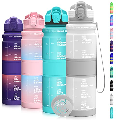 Coolfel 500ml Trinkflasche Kinder Auslaufsicher, 1l Sport Trinkflasche, Bpa Frei Tritan Motivierende Wasserflasche mit Zeitmarkierung für Mädchen, Junge, Schule, Gym