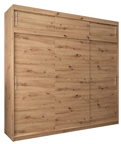 MEBLE KRYSPOL Tokyo 250 Kleiderschrank mit DREI Schiebetüren für Schlafzimmer – moderner Aufbewahrungsschrank mit Kleiderstange und Regalen – 250x240x62cm - Artisan mit Verlängerung