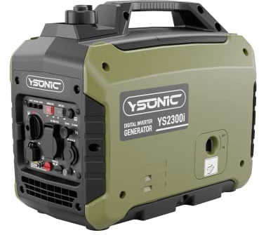 YSONIC 2000W Generador Inverter Gasolina, con 2 puertos USB, 230 V, 12V, Puerto paralelo - Modelo silencioso con 58 dB, portátil, con alarma de potencia y bajo nivel de aceite