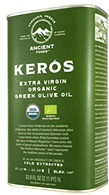 Ancient Foods BIO | Huile d'Olive Bio Kerós | pressée à froid | Huile d'olive grecque extra vierge | Riche en phénol | Arbres vieux de 1000 ans | Récolte manuelle traditionnelle | Bidon de 1 Litre