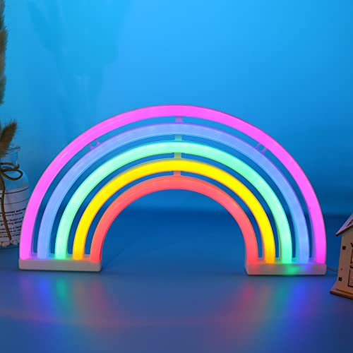DWOOKE Neon Rainbow Light - USB or Battery Powered Cute Colorful Neon Sign Decor for Girls Room, Party, Birthday, Christmas, Kids Gift
