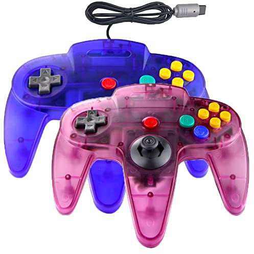 Hovlian 2 controller N64 classici, con cavo N64 a 64 bit Gamepad Joystick per console N64 (blu trasparente e viola trasparente)