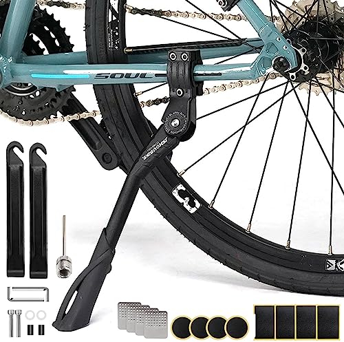 Aisny Fahrradständer 24-29 Zoll, Hinterbauständer Aluminium Universal Seitenständer Einstellbarer Fahrrad Ständerfuß Bike Stand für MTB Mountainbike Cityrad Rennrad, mit Werkzeug zur Reifenreparatur