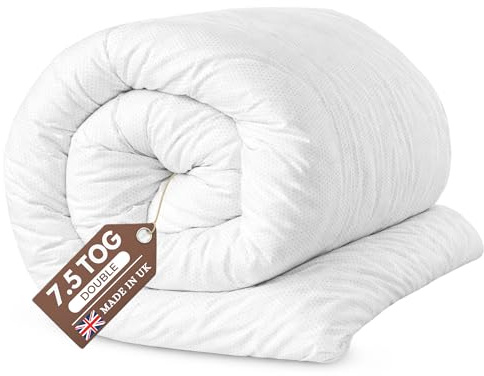 Quality Beddings Double Duvet 7.5 Tog | Breathable Duvets for All Year Round Comfort | Anti-allergy Duvet Double with Hollowfibre Filling | Hypoallergenic Made in UK Quilt (Double, 200x200cm)
