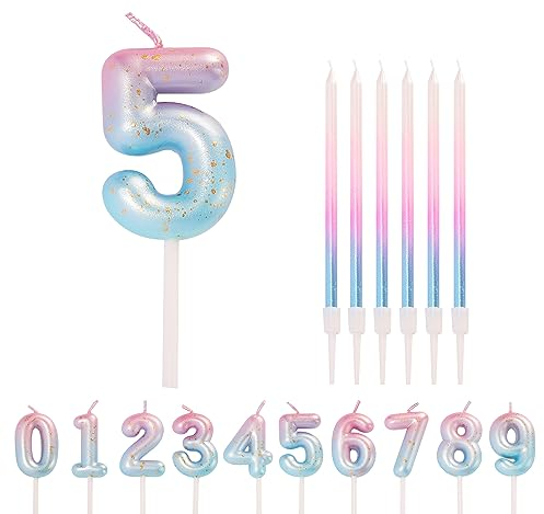 Pink Blue 5 Candle 5th Birthday Candles for Cake, Cute Number Candle 5 Happy Birthday Candles 5th Birthday Cake Candles Cake Topper for Girls Birthday Wedding Anniversary Cake Decorations