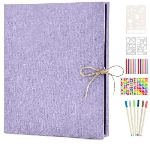 AIOR Lino Album Fotografico Scrapbook Album Foto, Fai Da Te Retro Scrapbooking 60 Pagine Nere Viaggio Albums, Idee Regalo Matrimonio Regali Originali Compleanno Natale (Viola)
