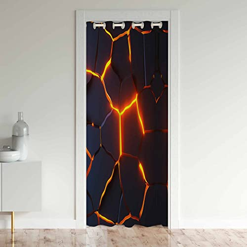 Loussiesd Waben Türvorhang 86x203cm Sechseckig Vorhang für Innentür Raumteiler Geometrischal Datenschutz Wärme Blocking Verdunkelung Thermisch isoliert Türvorhang Orange Schwarz Verdunkelung Vorhangs