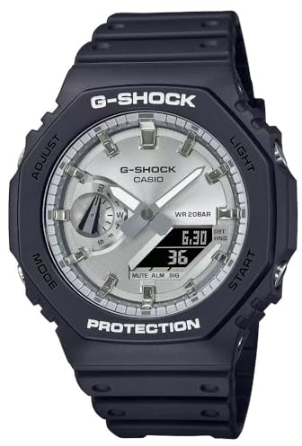 Casio Orologio Quarzo Unisex, misura cassa 48.50mm con quadrante Argento Analogico e Digitale e cinturino Nero in Plastic/Resin Strap GA-2100SB-1AER