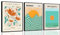 3 Stück Bauhaus Mid Century Moderne Wandkunst Retro Blumen Ausstellung Leinwand Poster Drucke Grün Orange Boho Geometrisch Minimalistische Wanddekoration Sonnenwellen Formen Abstrakte Bilder für