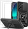 carinacoco Case for Xiaomi 13T/13T Pro, Slide Camera Cover with Rotating Finger Ring Stand Anti-Scratch Hard Armour Shell Shockproof Bumper Cover with 3 Tempered Glass Screen Protector, Black