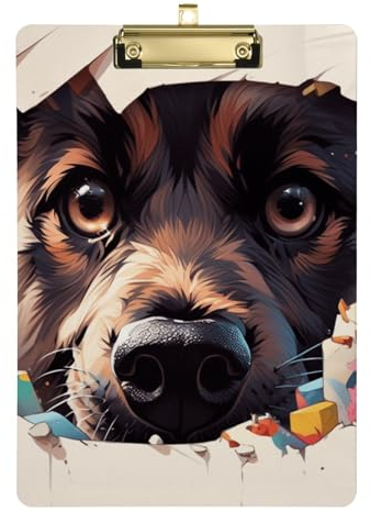 Porte-bloc en plastique avec poignée pour thérapie murale Motif chien mignon derrière blanc et jaune