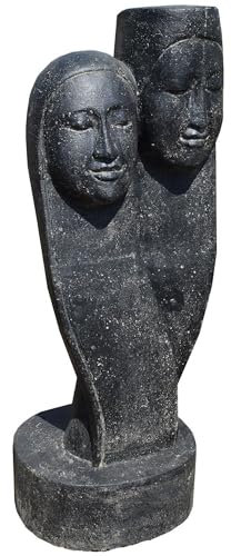 Teako Design Stonox Stein Skulptur Abstraktes Paar Guntur, Frostbeständige Gartendekoration, Antikgraue Patina, Wetterfeste Steinfiguren, Einzigartige Gartenskulptur, Langlebige Gartenattraktionen