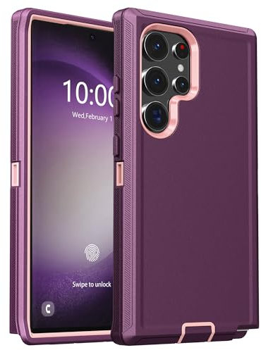 CONCUBINE Kompatibel Samsung Galaxy S24 Ultra Hülle, Militär-Grade Stoßfestes Robustes S24 Ultra hülle mit Ganzkörper Stoßfänger - Burgund+Rosa