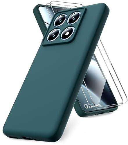 Vansdon Hülle kompatibel mit Xiaomi 14T Pro Hülle, mit 2 Schutzglas, weiche TPU Flüssigsilikonhülle, stoßfestem Gummi Silikongel Fall-Nachtgrün