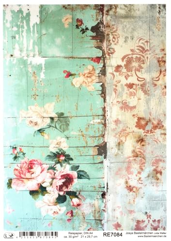 Josys Bastelmärchen Reispapier DIN A4 Strohseide Decoupage Vintage Shabby Blumen Rosen RE7084