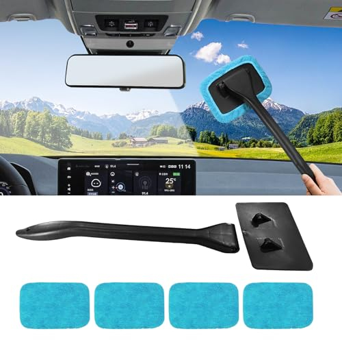 deemars Herramienta de Limpieza de la Ventana del Coche, Kit de Limpieza de Coches con 4 Almohad, Universal Coche Esenciales Limpiaparabrisas Herramientas para la Mayoría de los Coches (Azul claro)