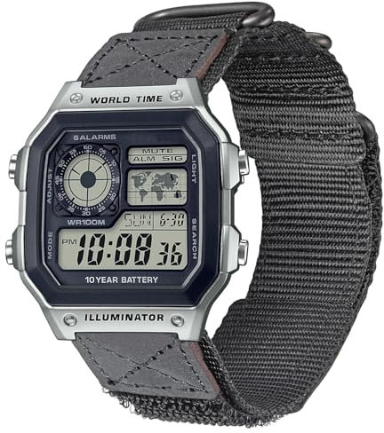 DAVILANE 18 mm Uhrenarmband für Casio AE-1000W AE-1200 AE-1300 AEQ-110W AQ-S800W MRW-200H MRW-S300 SGW-300H SGW-400H W-216H W-218H W-735H, robustes Nylon-Sportarmband, schwarz/blau, 10.4 inches