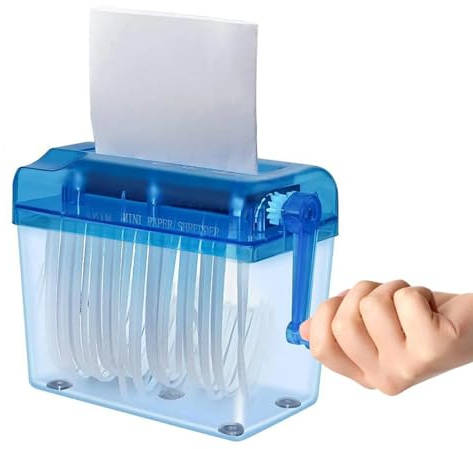 Hand-Aktenvernichter, Tragbare Streifenschnitt-Aktenvernichtermaschine, Hand-Aktenvernichter mit 1 L Fassungsvermögen für Papier, Notizen, Rechnungen, Porträts, Fotos