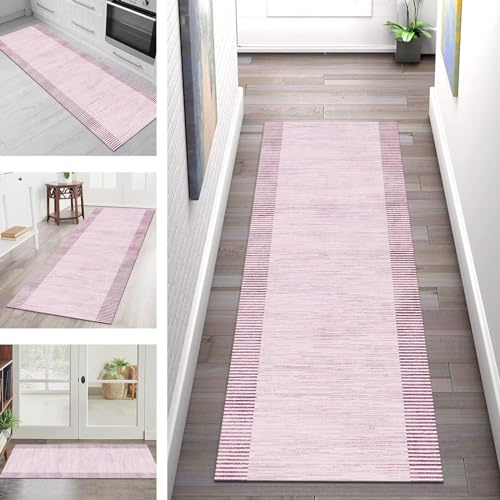 Teppich Läufer Küche Flur Wohnraum Teppichläufer Lang Küchenteppich Rutschfest Waschbar Rosa Läufer Rug Teppichmatten 60X300CM Küchenläufer Meterware Flurteppich Abstrakte Wohnzimmer Schlafzimmer