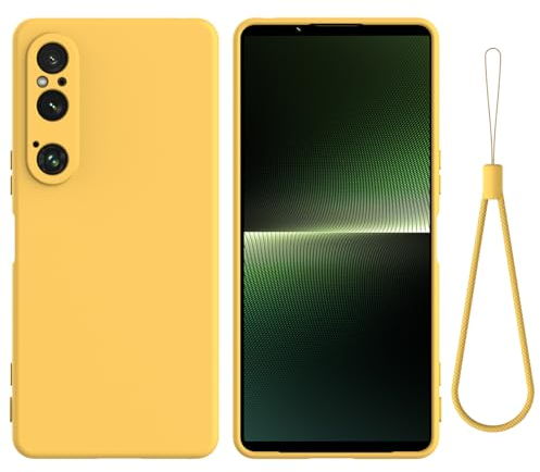 BRAND SET Handyhülle für Sony Xperia 1 VI Silikon Hülle,mit Mikrofasertuch Futterkissen Soft Touch Schutzhülle für Sony Xperia 1 VI-Gelb