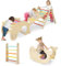 GOPLUS 6 in 1 Klettergerüst, Montessori Kletterdreieck mit klappbarer Leiter, Seelöwe Wippe, Kletterbogen und Rutsche, Indoor Sprossendreieck Spielplatz für Kinder von 3-14 Jahren (Bunt)