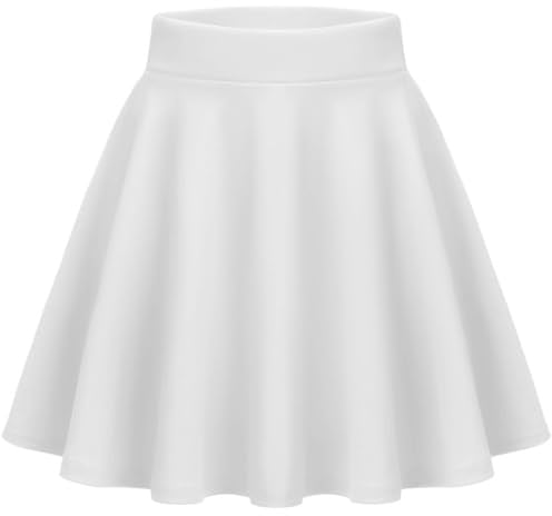 Zeagoo Damkjol basic solid mini skater kjol sommar kort klockor kjol mångsidig stretchig hög midja A-linje tenniskjol danskjol, Vit, XL
