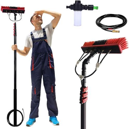 3.6M-10.8M Telescopic Cleaning Brush Water-Fed Brush,Squeegee and Soap Dispenser, Water Fed Telescopic Brush, Window Cleaner Equipment 55CM,3.6M