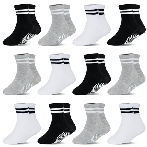 HYCLES Stoppersocken Kinder - 12 Paar ABS Socken Kinder Baby Jungen Kleinkind Rutschfeste Socken Antirutsch Socken Mädchen für 0-7 Jahre